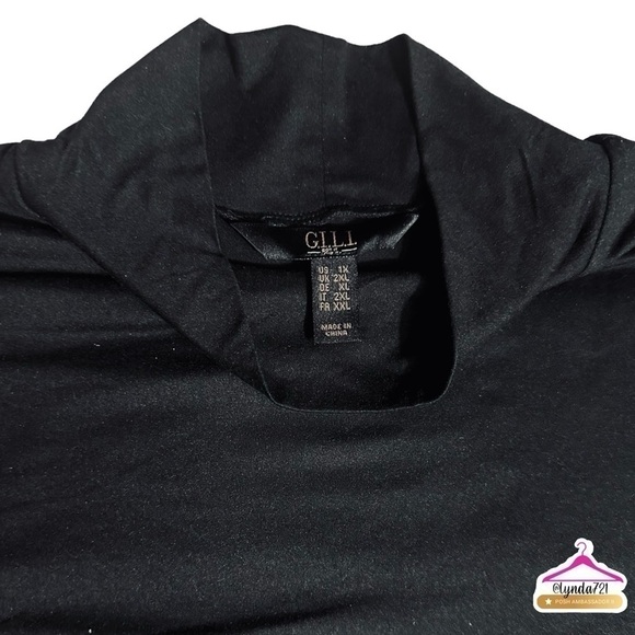 G.I.L.I. Ruched Knit Long Sleeved Midi Dress in Noir Black • Size 1X - Picture 3 of 9